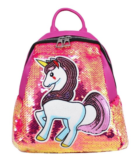 Τσάντα πλάτης παγιέτες unicorm φούξια (102)