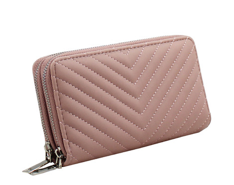 Πορτοφόλι με δύο φερμουάρ dusty pink καπιτονέ (556)