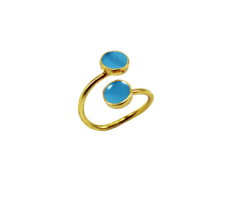 Δαχτυλίδι επίχρυσο χειροποίητο με γαλάζιο σμάλτο (530)
