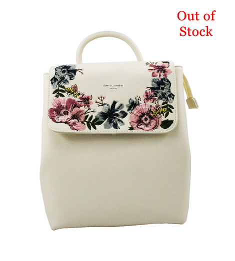 Τσάντα πλάτης BackPack David Jones με κέντημα floral εκρού (5771-1)